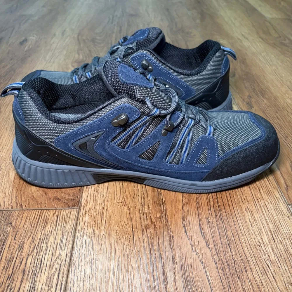 OrthoFeet Mens 12 Wide 2E Walking Shoes Blue Grey Leather Mesh 643 Sneakers EUC
